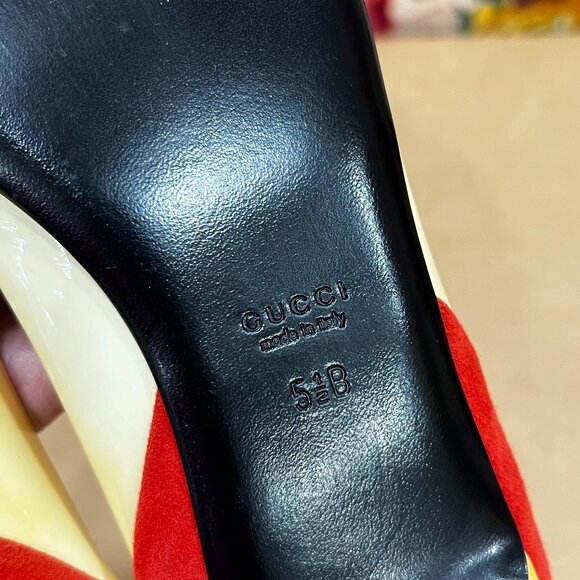 GUCCI Yellow Red Ballet Suede Patent Leather Flats - Picture 9 of 11